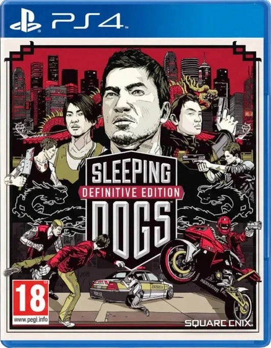 Cover of 'Sleeping Dogs: Definitive Edition' for PS4 with characters and action scenes.