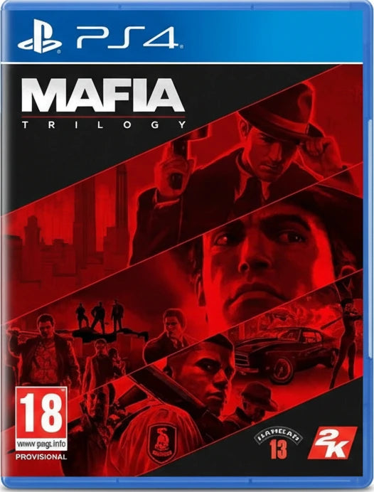 Mafia Trilogy game cover for PS4 with red and black design