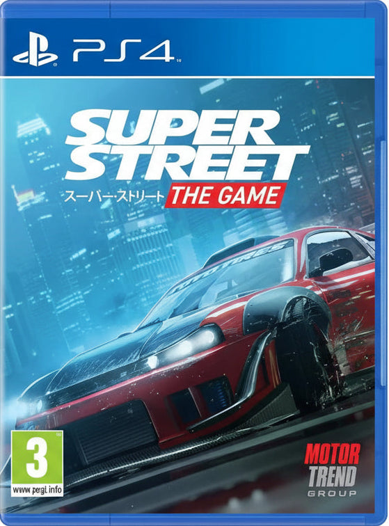 Game cover for 'Super Street: The Game' on PS4 with a red car and cityscape background.