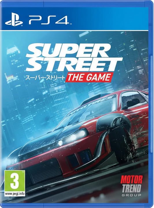 Game cover for 'Super Street: The Game' on PS4 with a red car and cityscape background.