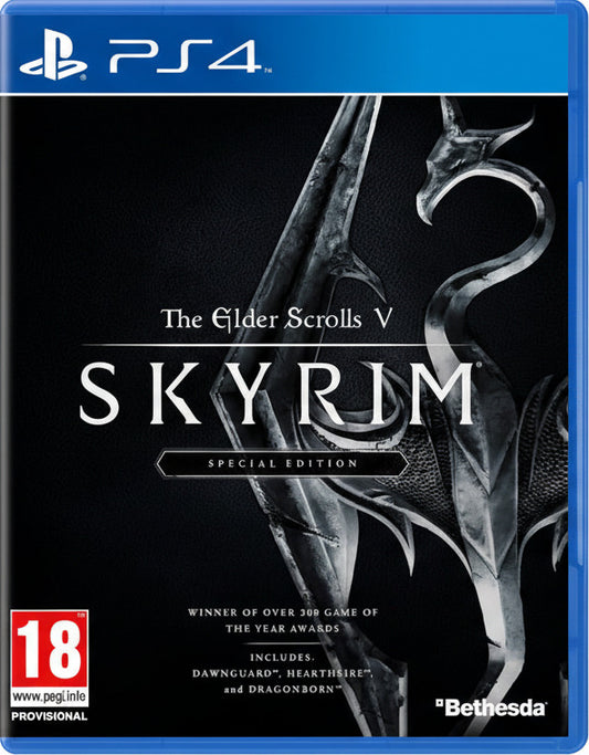 Game cover of 'The Elder Scrolls V: Skyrim' Special Edition for PS4 with Bethesda logo.