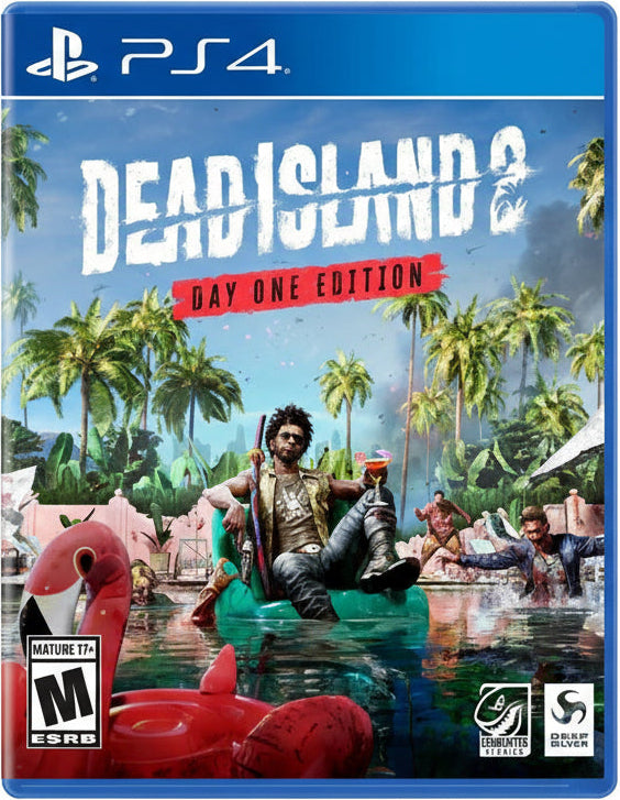 Dead Island 2 Day One Edition game box for PS4 with a tropical setting and characters.