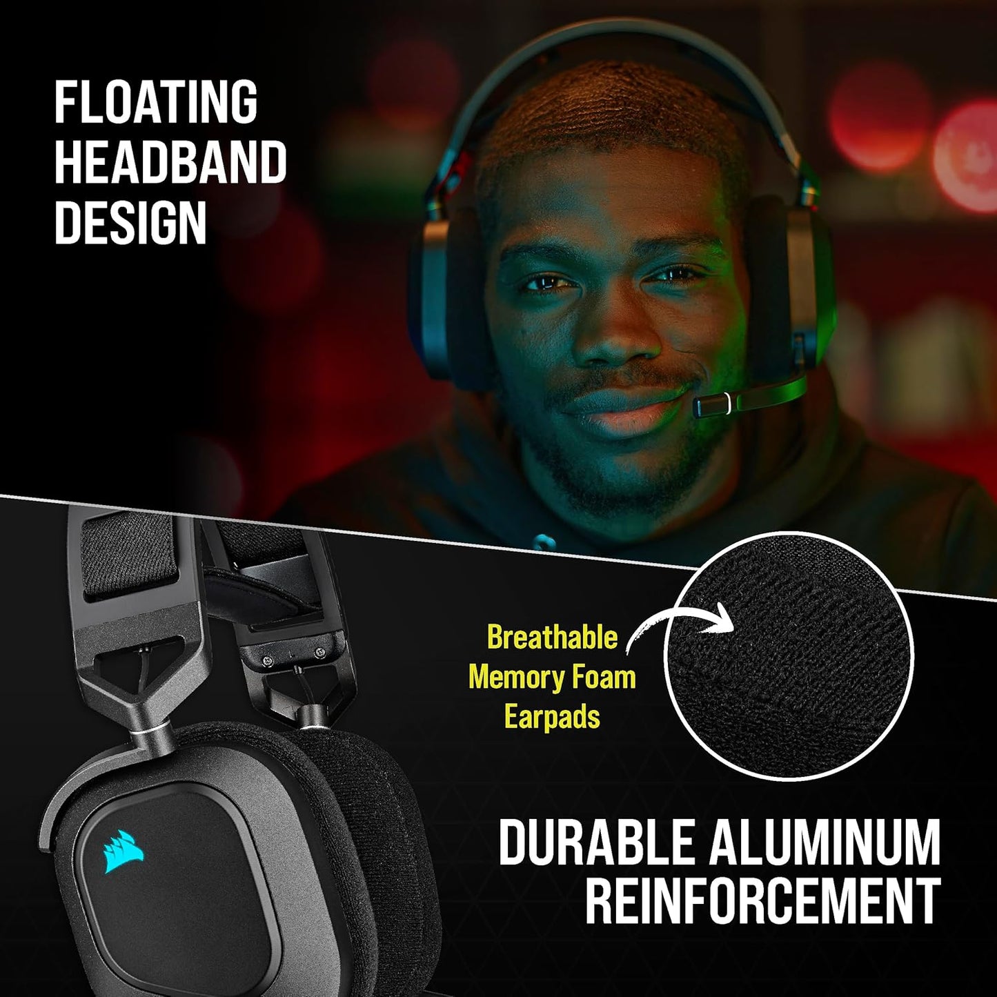 Corsair HS80 RGB Wireless Multiplatform Gaming Headset - Dolby Atmos - Lightweight Comfort Design CORSAIR