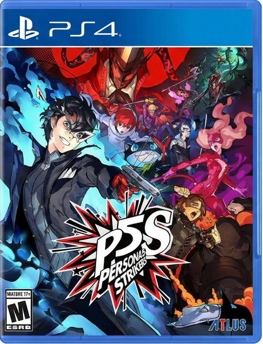 Game cover for 'Persona 5 Strikers' on PS4 with colorful characters and game title.
