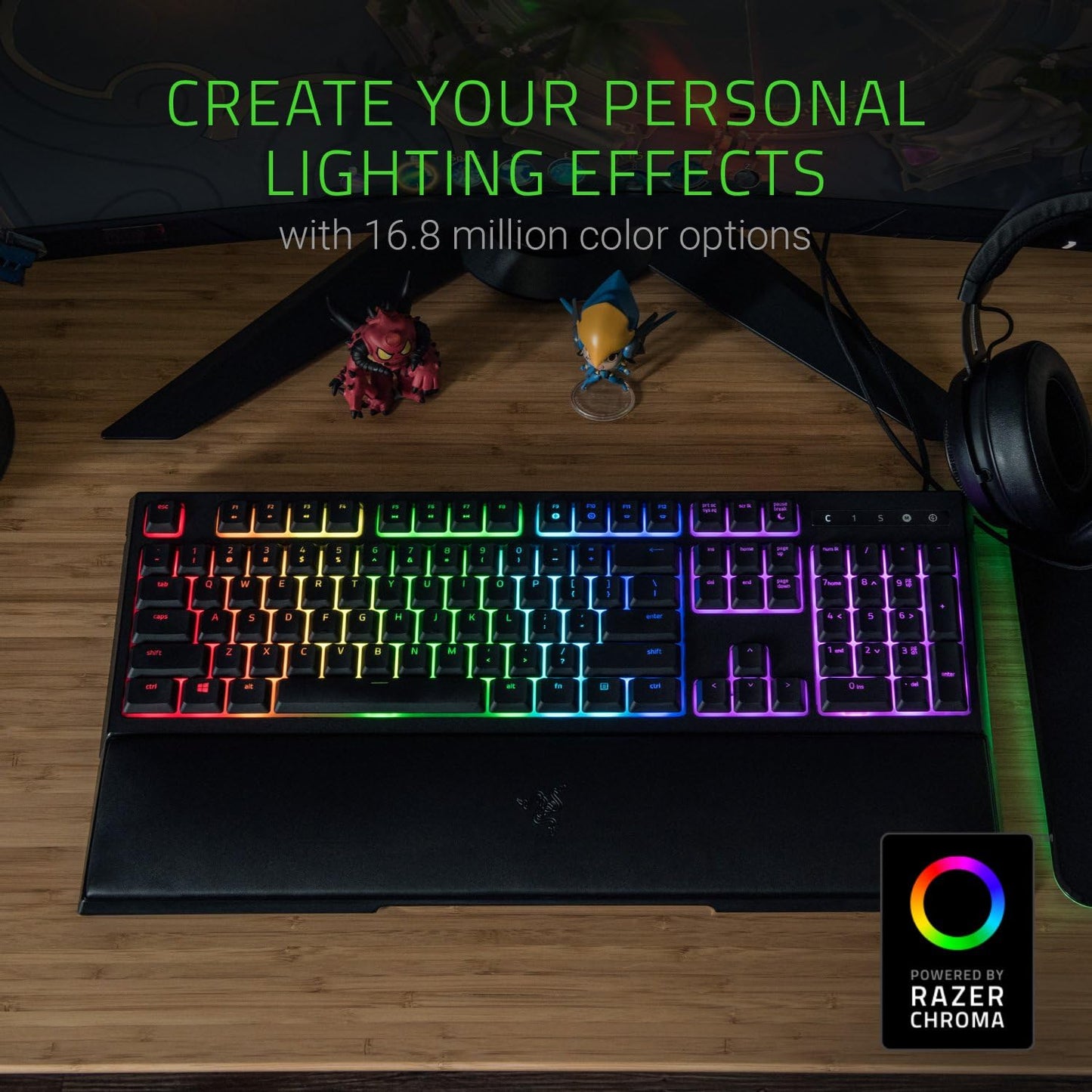 Razer Ornata Chroma Revolutionary Mecha-Membrane RGB Gaming Keyboard with Individually Backlit Mid-Height Keys Wrist Rest RAZER