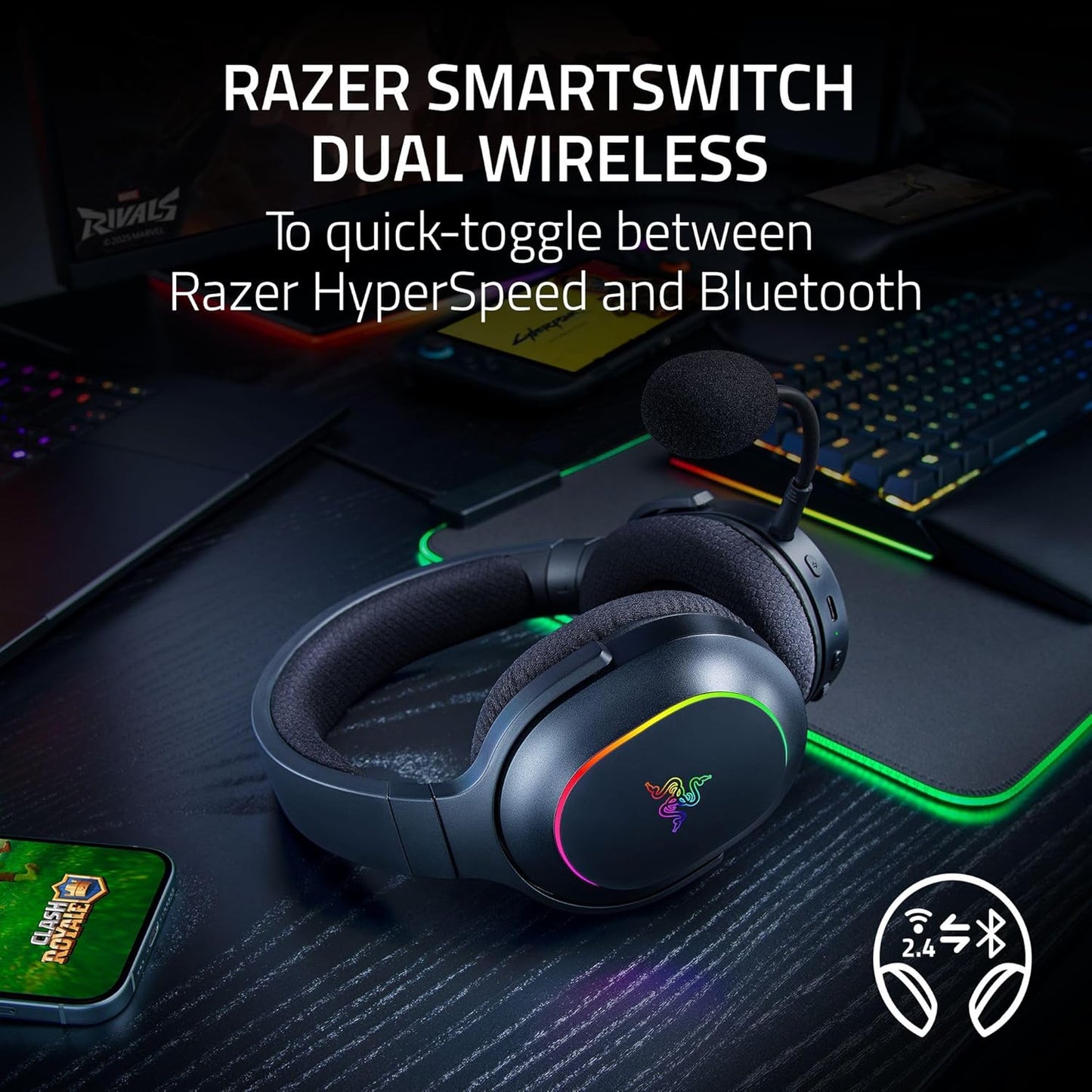 Razer Barracuda X Chroma Wireless Gaming Headset: 2.4GHz Wireless & Bluetooth - Lightweight - Chroma RGB RAZER