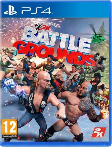 Cover of WWE 2K Battlegrounds for PS4 with characters and '2K' branding.