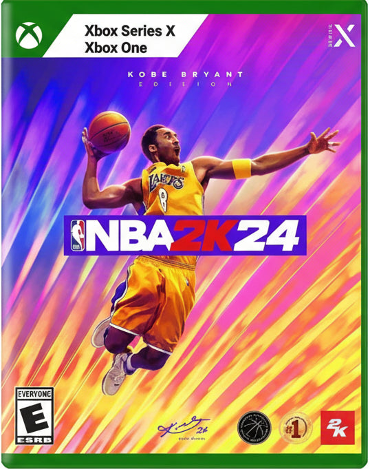 NBA 2K24 video game cover featuring a basketball player in action with colorful background