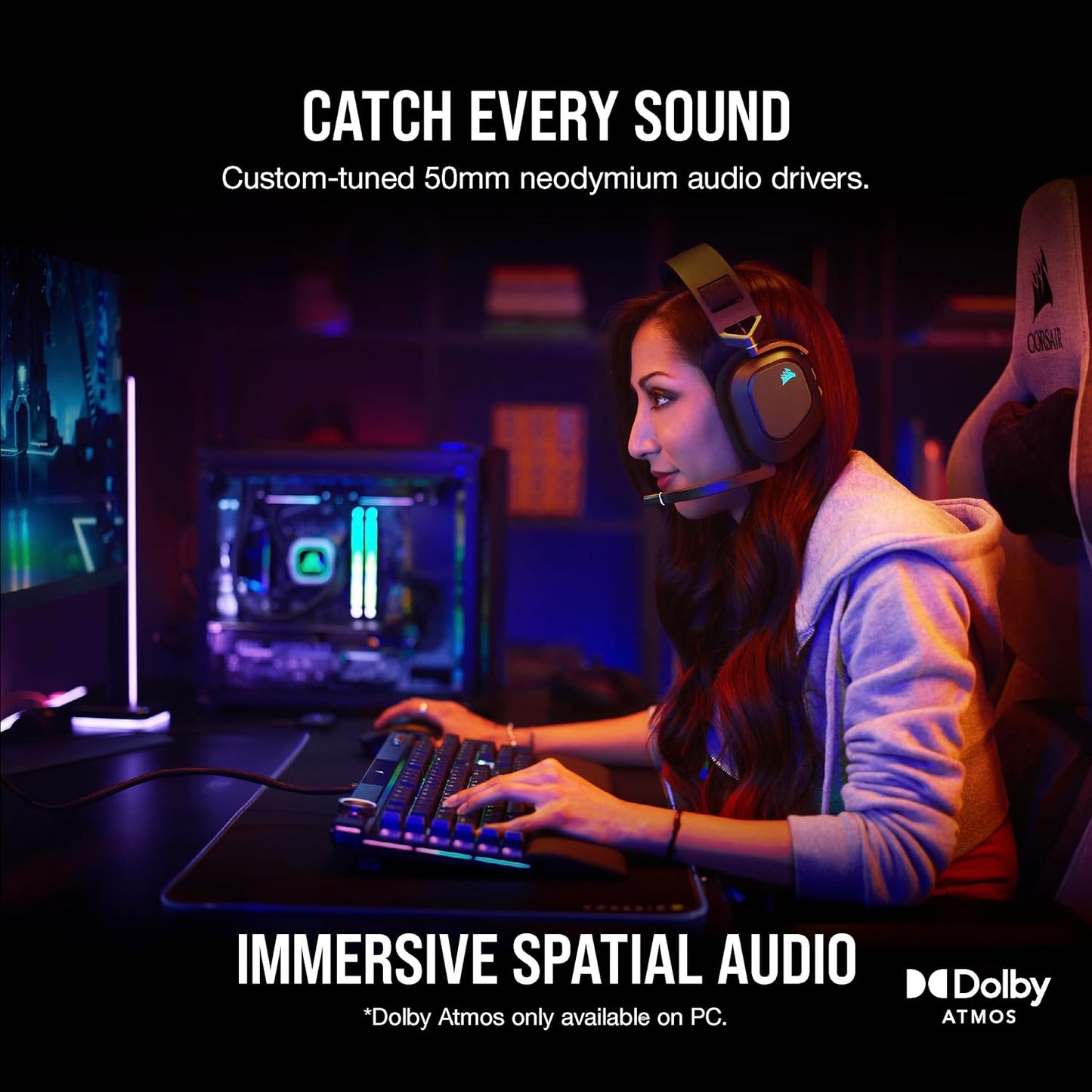 Corsair HS80 RGB Wireless Multiplatform Gaming Headset - Dolby Atmos - Lightweight Comfort Design CORSAIR
