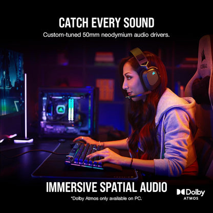 Corsair HS80 RGB Wireless Multiplatform Gaming Headset - Dolby Atmos - Lightweight Comfort Design CORSAIR