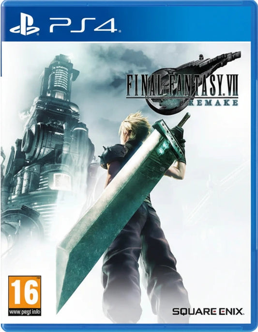 Game cover for 'Final Fantasy VII Remake' on PS4 with a character holding a large sword and a cityscape in the background.