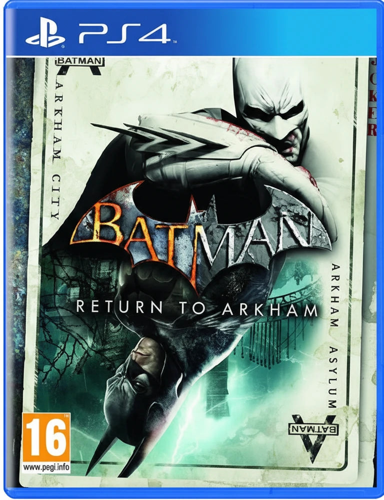 Game cover for 'Batman: Return to Arkham' on PS4 with character artwork and branding.