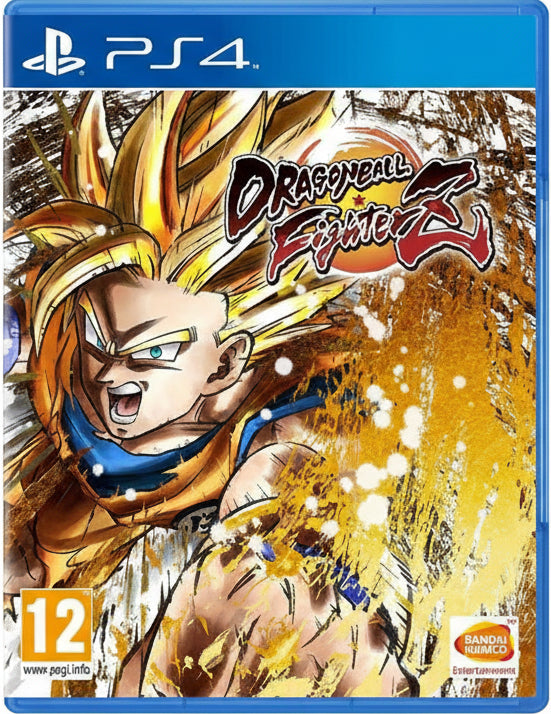 Dragon Ball FighterZ game cover for PS4 with character illustration and branding.