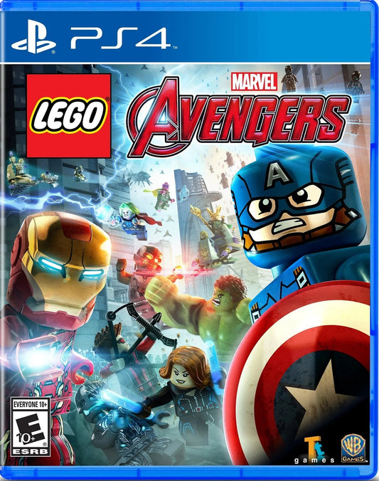 LEGO Marvel Avengers game cover for PS4 with superhero characters and colorful design.