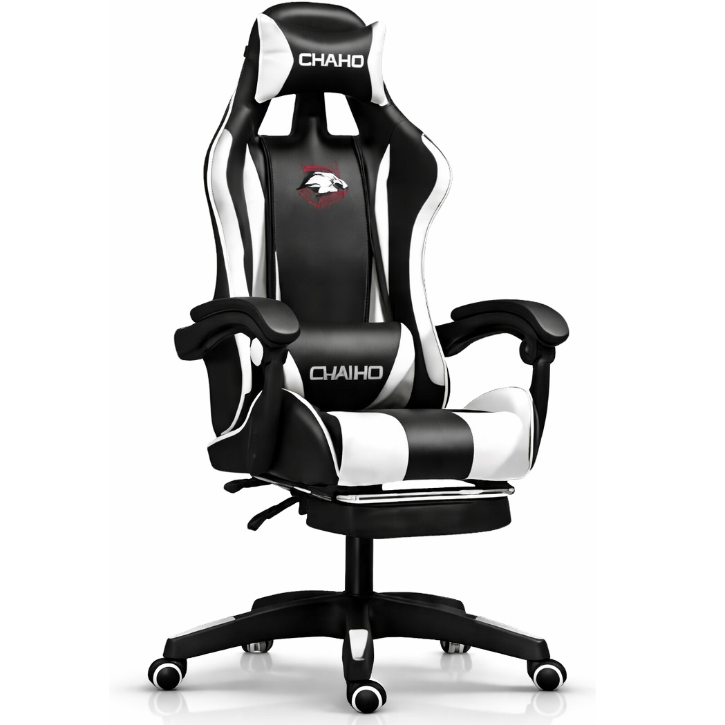 Chaho YT-055 Gaming Chair with Footrest - Black/White Chaho