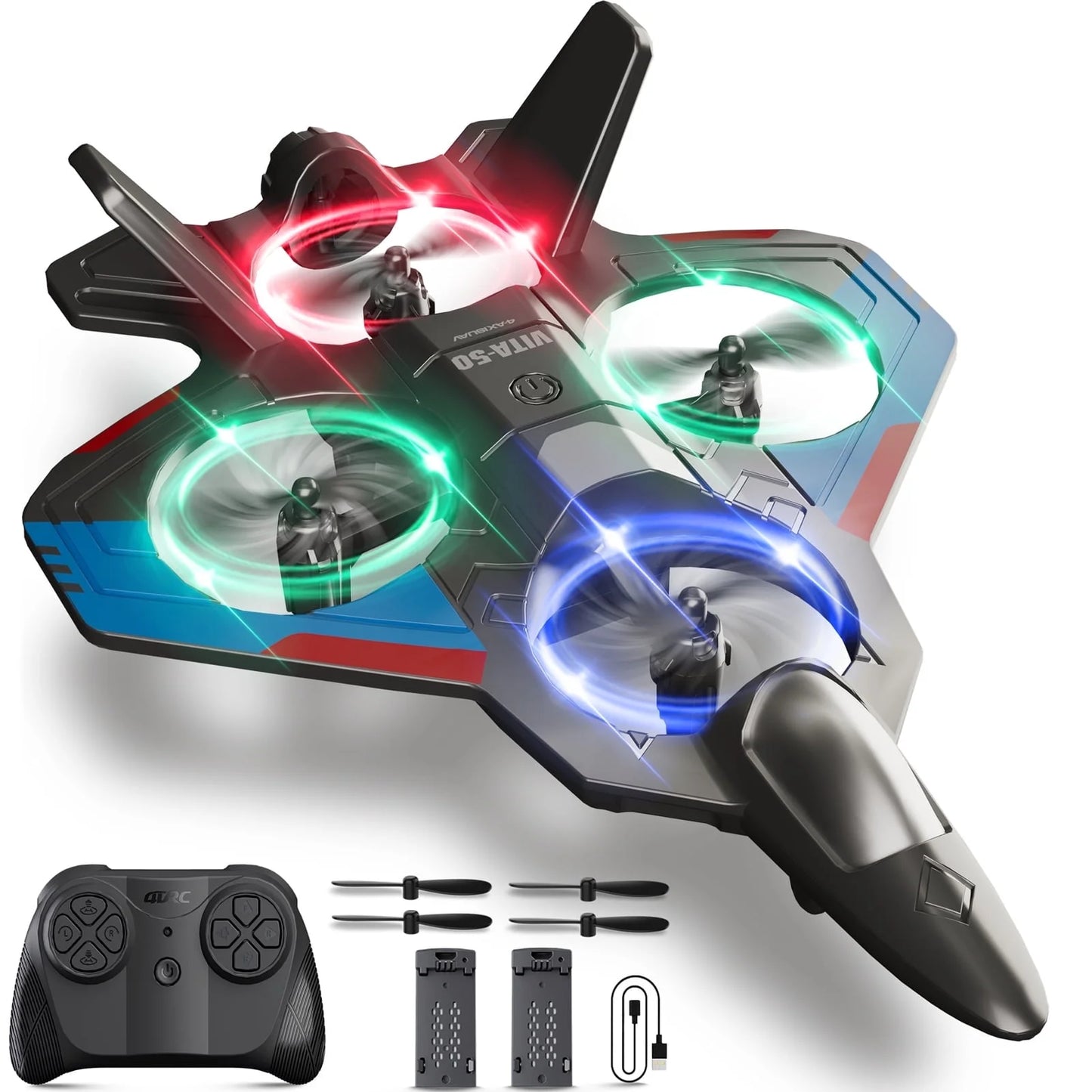 Foam Drone RC Airplane for Kids and Beginners, Remote Control Plane Fighter Jet with Light, Auto Hovering, 360° Flip and 2 Batteries (15 Mins)
