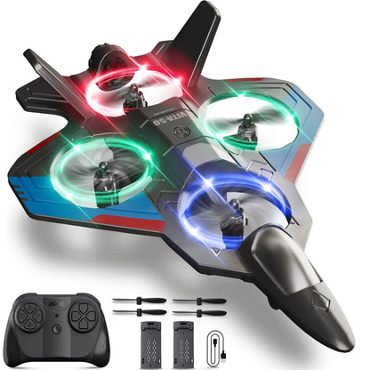 Foam Drone RC Airplane for Kids and Beginners, Remote Control Plane Fighter Jet with Light, Auto Hovering, 360° Flip and 2 Batteries (15 Mins)