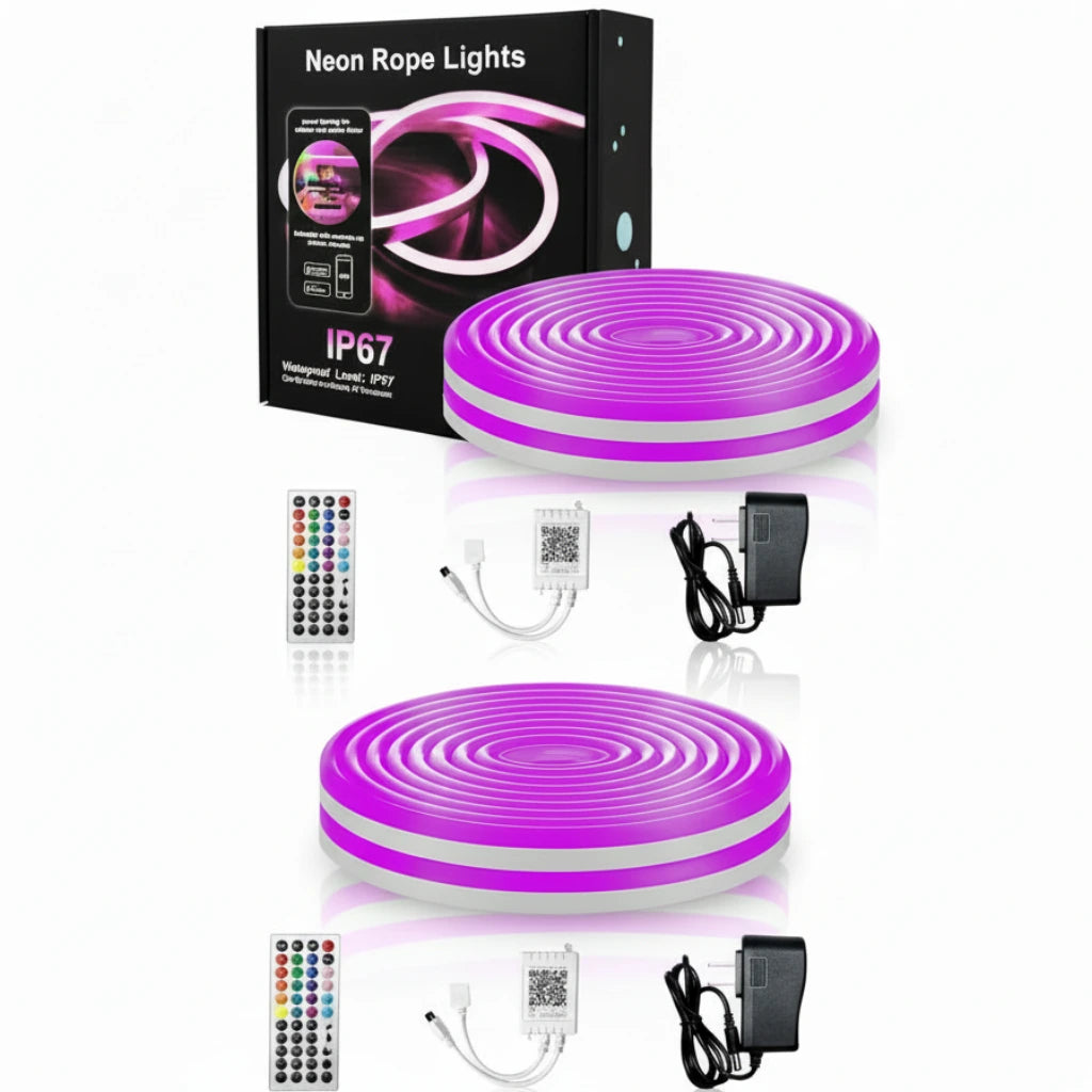 RGB Neon Rope Lights IP67 Waterproof, Bluetooth APP Control, Flexible Silicone Design gametricks