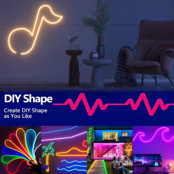RGB Neon Rope Lights IP67 Waterproof, Bluetooth APP Control, Flexible Silicone Design gametricks
