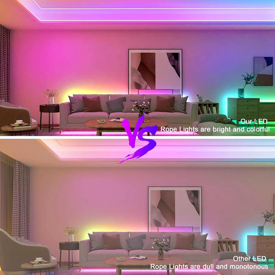 RGB Neon Rope Lights IP67 Waterproof, Bluetooth APP Control, Flexible Silicone Design gametricks