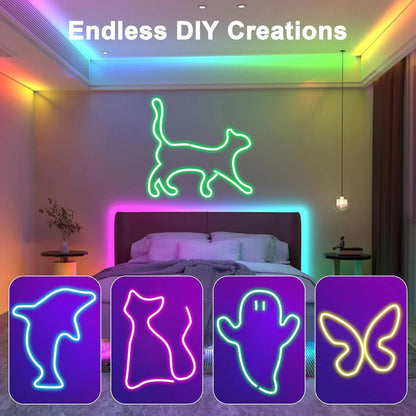 RGB Neon Rope Lights IP67 Waterproof, Bluetooth APP Control, Flexible Silicone Design gametricks