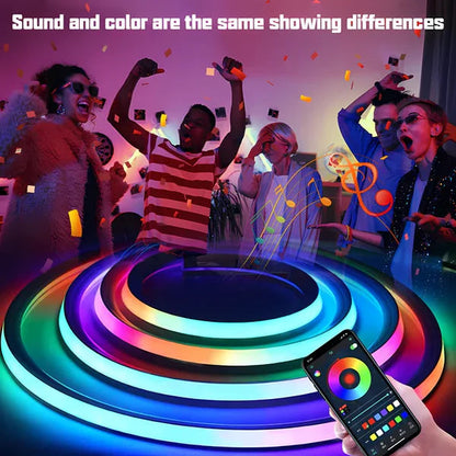 RGB Neon Rope Lights IP67 Waterproof, Bluetooth APP Control, Flexible Silicone Design gametricks