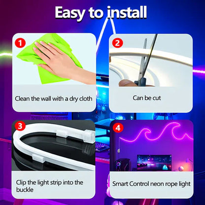 RGB Neon Rope Lights IP67 Waterproof, Bluetooth APP Control, Flexible Silicone Design gametricks