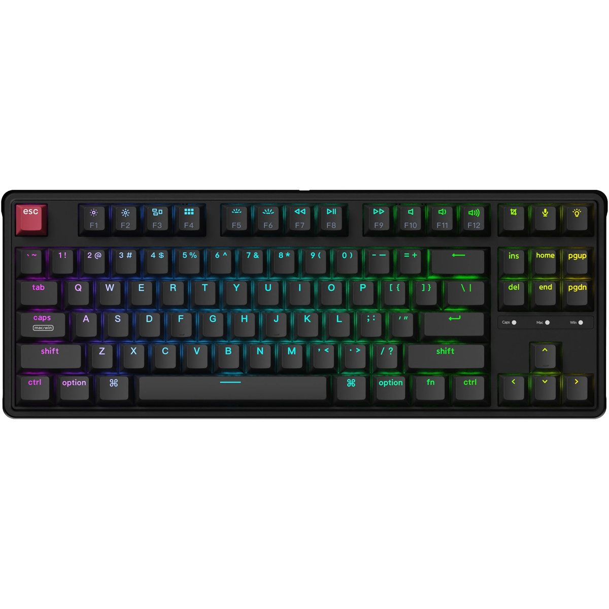 Keychron C3 Pro 8K C3PX-H1 wired TKL black keyboard red switches front RGB view on white