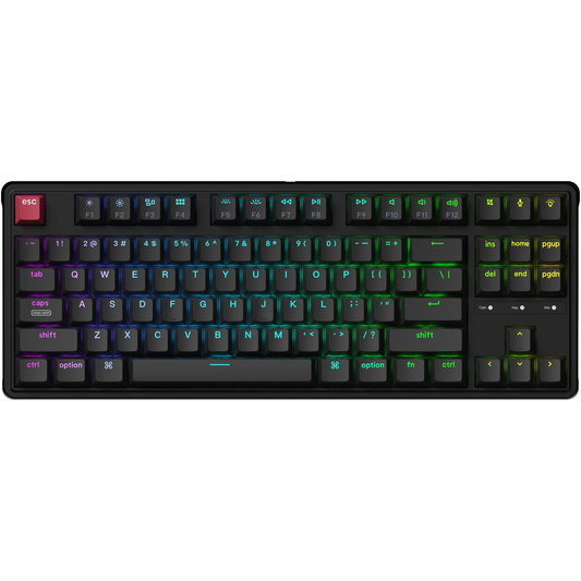 Keychron C3 Pro 8K C3PX-H1 wired TKL black keyboard red switches front RGB view on white