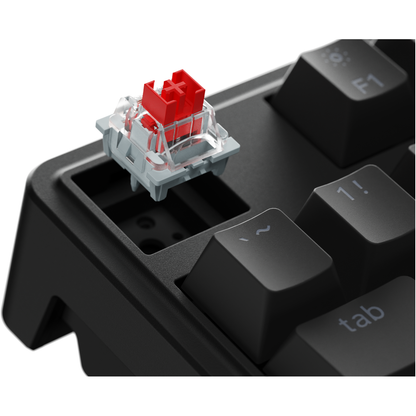 Keychron C3 Pro 8K red hot-swappable switch close-up in black keyboard on white