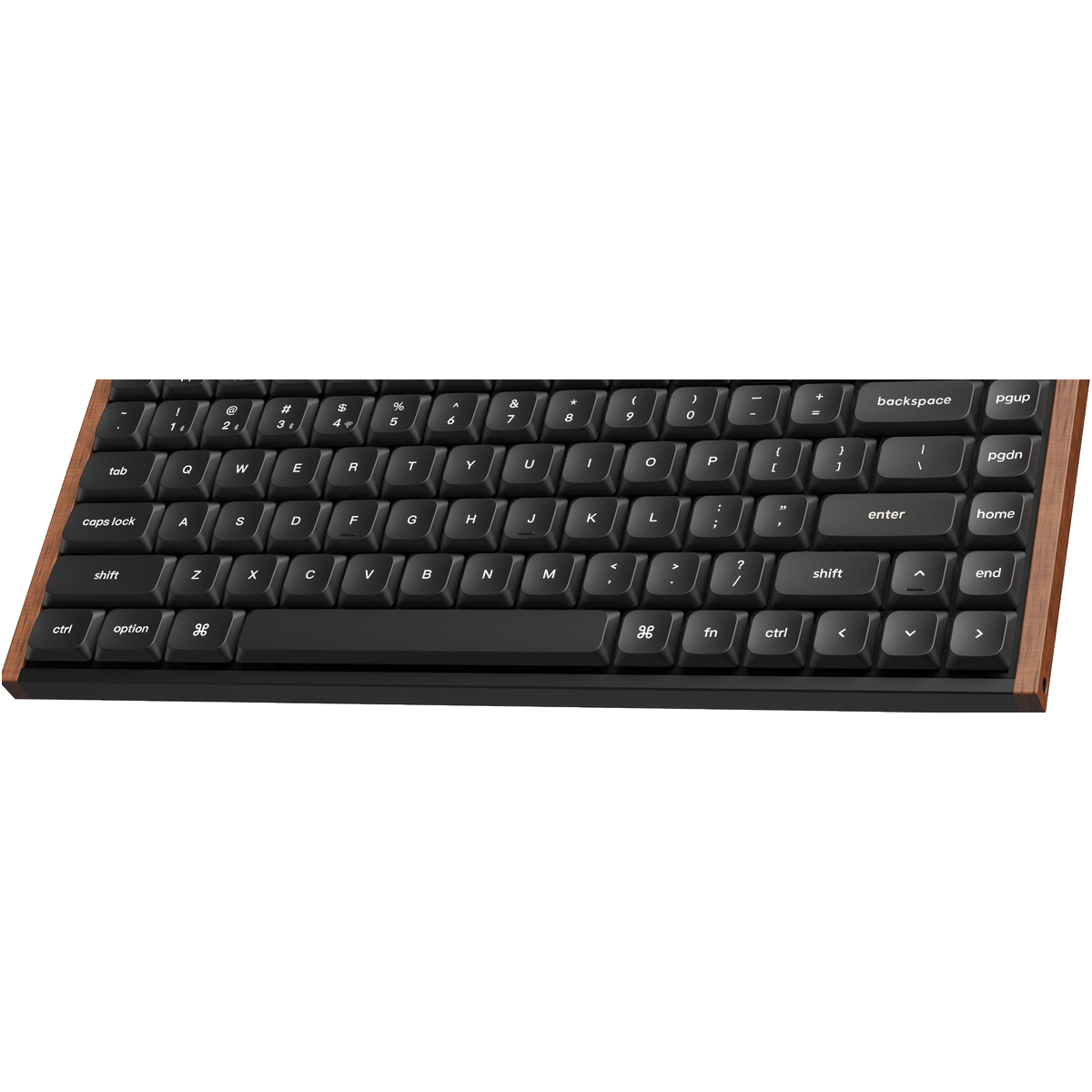 Keychron K3 Ultra 8K black and wood low profile keyboard three-quarter angle on white