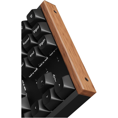 Keychron K8 HE Black Special Edition wooden frame and black keys detail on white