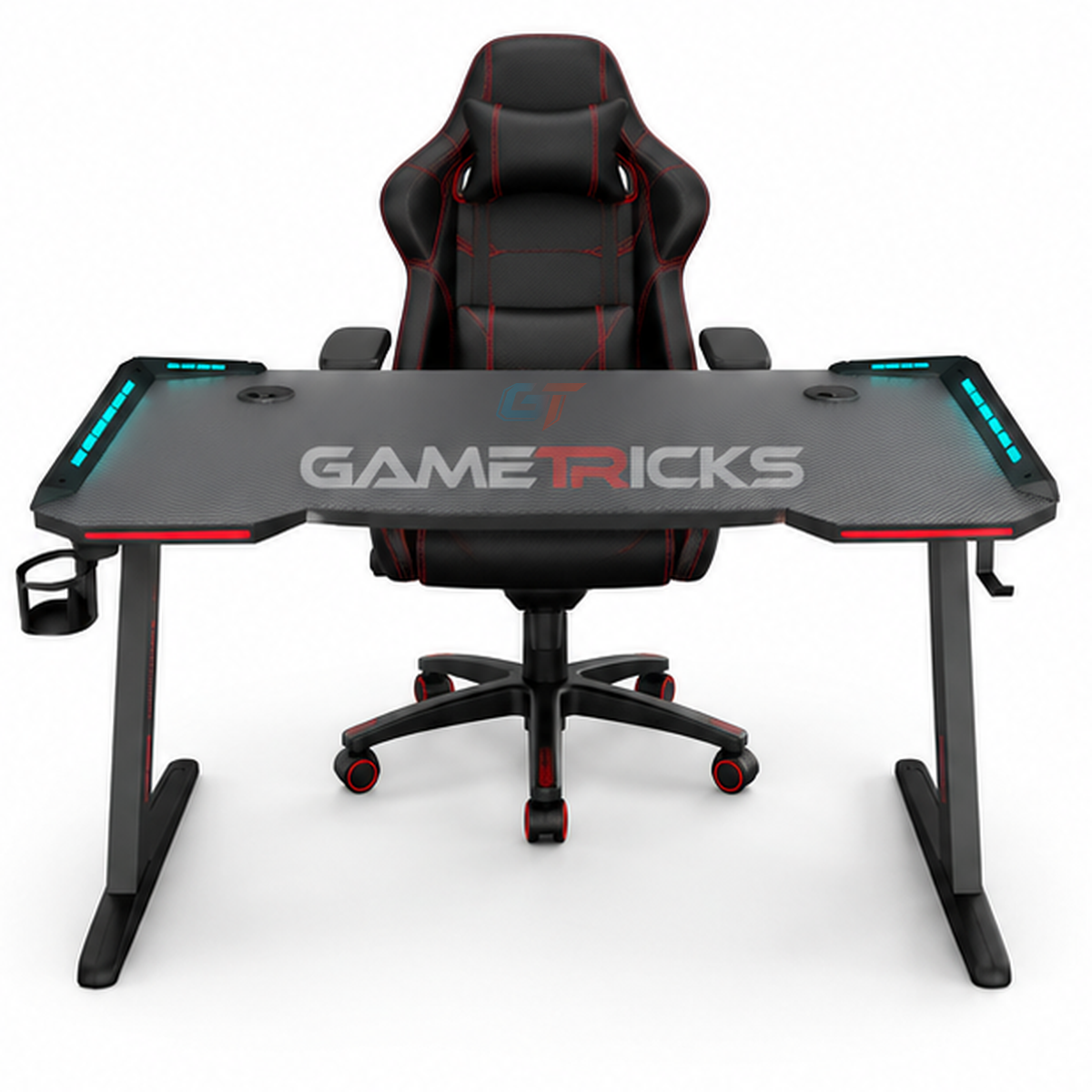 Z8 TITAN ELITE Gaming Station Bundle – RGB Gaming Desk + Premium Black & Red Racing Chair GAMETRICKS