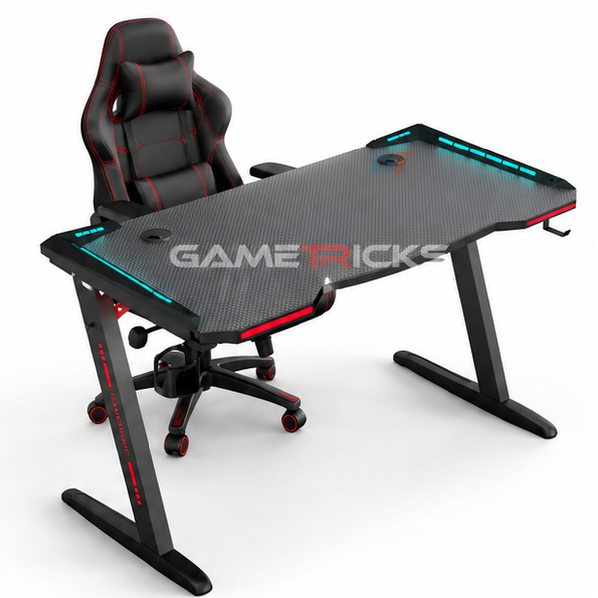 Z8 TITAN ELITE Gaming Station Bundle – RGB Gaming Desk + Premium Black & Red Racing Chair GAMETRICKS