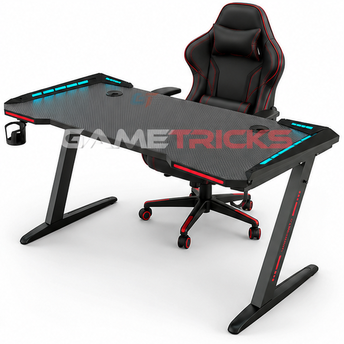Z8 TITAN ELITE Gaming Station Bundle – RGB Gaming Desk + Premium Black & Red Racing Chair GAMETRICKS