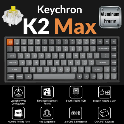 Keychron K2 Max QMK Wireless Mechanical Keyboard With 75% Layout, Super Banana Switch