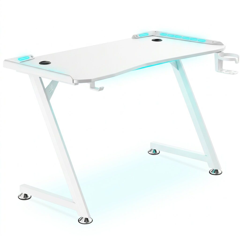 Gaming Computer Desk 120 cm – RGB, Z-Shaped Legs, Headset & Cup Holders gametricks