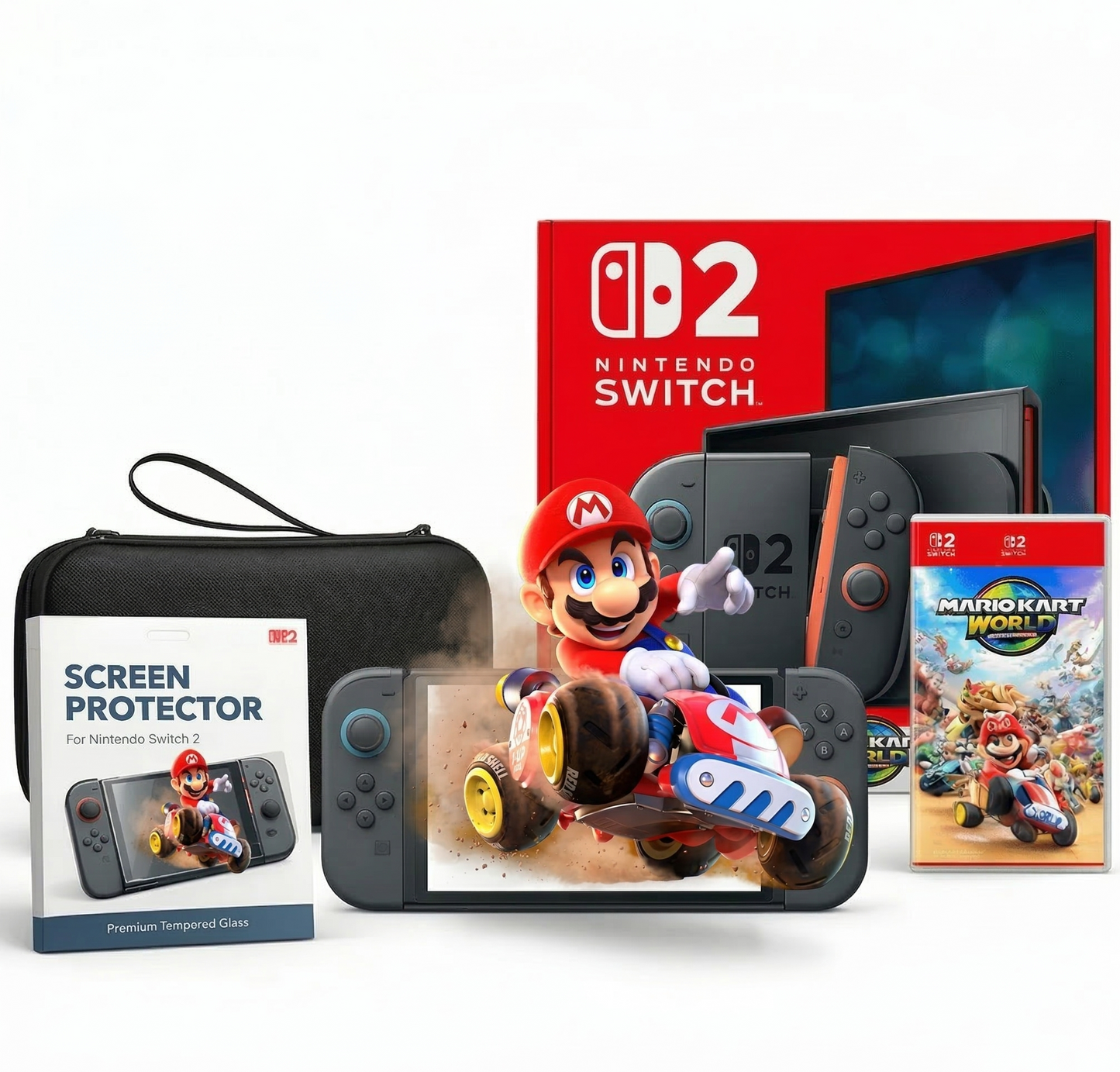 Nintendo Switch 2 Console + Mario Kart World Bundle Physical Game with Free Case & Screen Protector NINTENDO