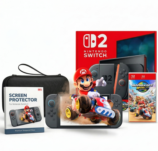 Nintendo Switch 2 Console + Mario Kart World Bundle Physical Game with Free Case & Screen Protector NINTENDO