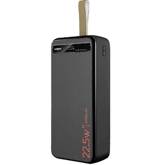 Black power bank with a strap on a white background