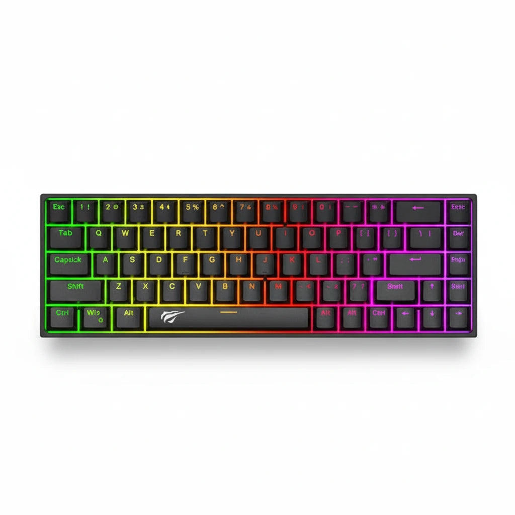 Gaming keyboard with RGB lighting on a white background
