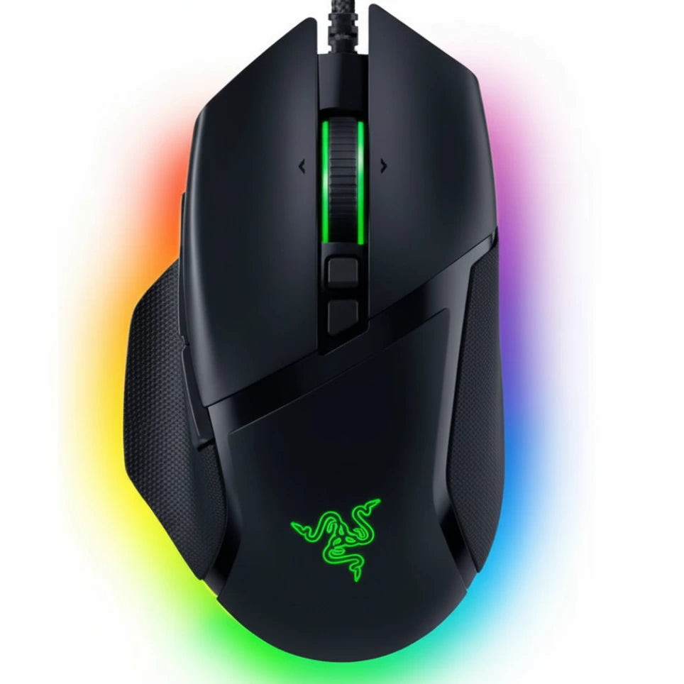 Gaming mouse with RGB lighting on a white background
