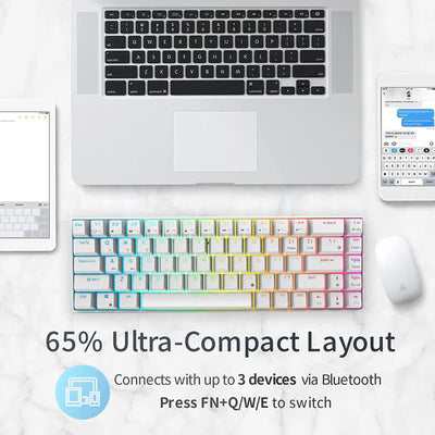 RK ROYAL KLUDGE RK68 | RK837 65% Triple Mode Wireless Bluetooth5.1/2.4G/Wired, Hot Swappable Mechanical Gaming Keyboard, 68 Keys RGB - White