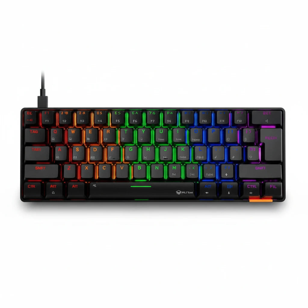 Mechanical keyboard with RGB lighting on a white background