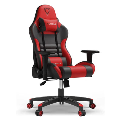 Furgle Gaming Chair, Racing Style High-Back Office Chair with Adjustable Armrests, PU Leather Ergonomic Video Game Chair with Headrest and Lumbar Support, Rocking Mode - Black/Red
