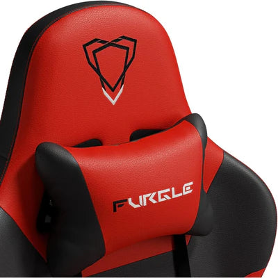Furgle Gaming Chair, Racing Style High-Back Office Chair with Adjustable Armrests, PU Leather Ergonomic Video Game Chair with Headrest and Lumbar Support, Rocking Mode - Black/Red