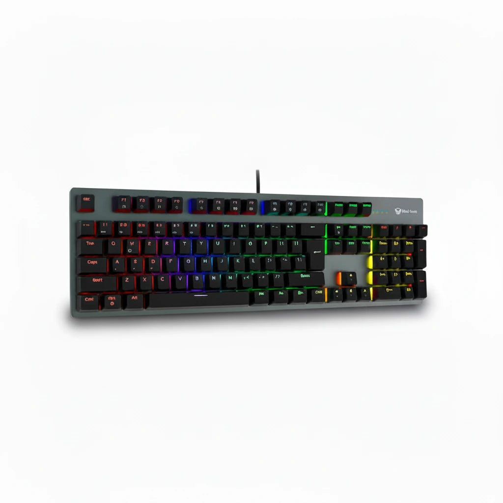 Mechanical keyboard with RGB lighting on a white background