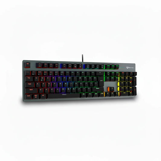 Mechanical keyboard with RGB lighting on a white background