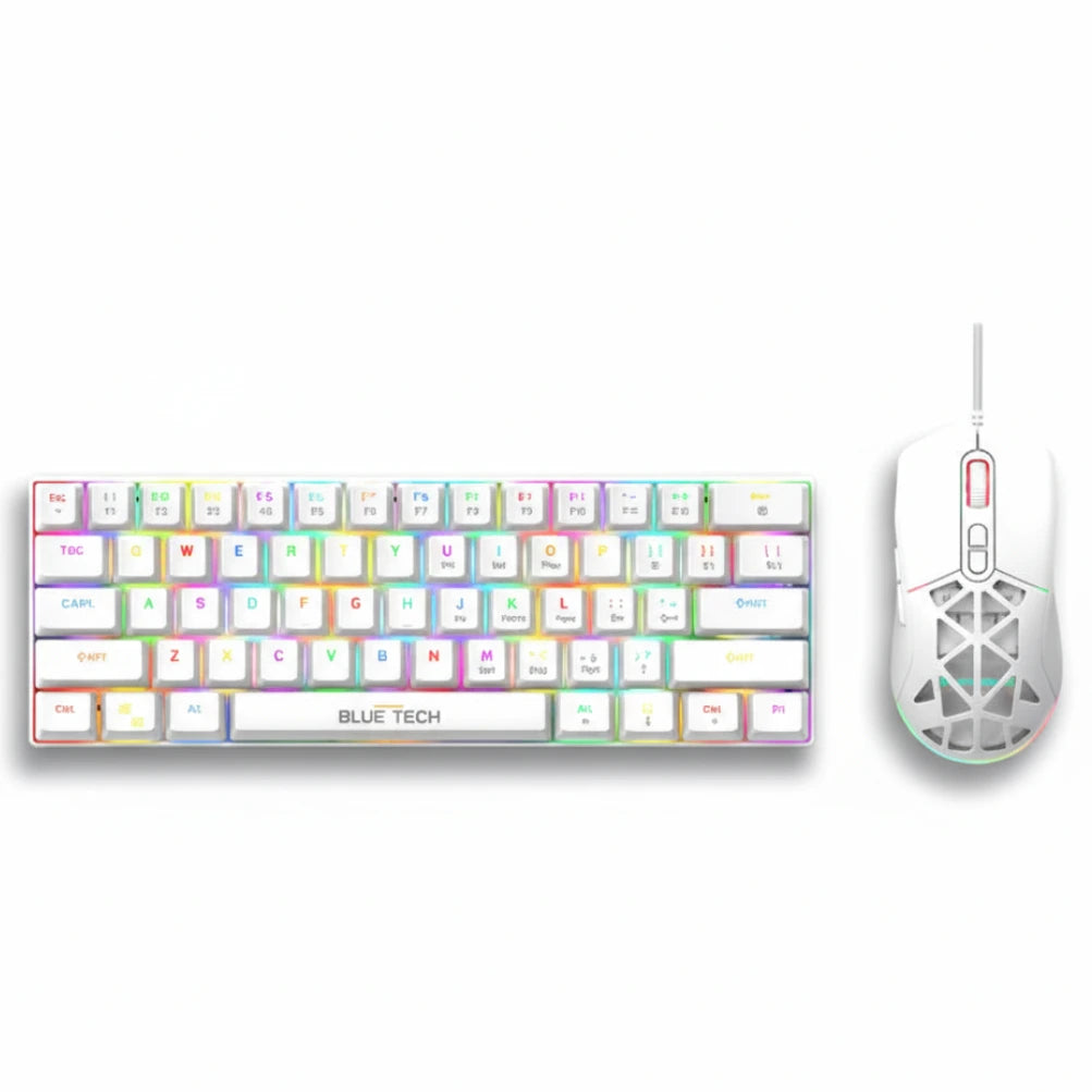Colorful keyboard and white mouse on a white background