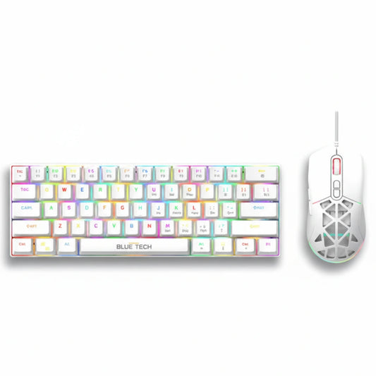 Colorful keyboard and white mouse on a white background